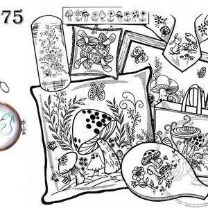 Aunt Martha&#39;s, 3775, Merry Modern Mushroom, Transfer Pattern, Hot Iron Transfers, NEW Transfers, For Embroidery, Textile Painting