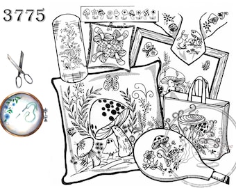 Aunt Martha's, 3775, Merry Modern Mushroom, Transfer Pattern, Hot Iron Transfers, NEW Transfers, For Embroidery, Textile Painting