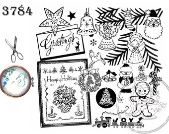 Aunt Martha's, 3784, Christmas Miniatures, For Embroidery, Textile Painting, Needlepoint, Hot Iron Transfers, Wearable Art