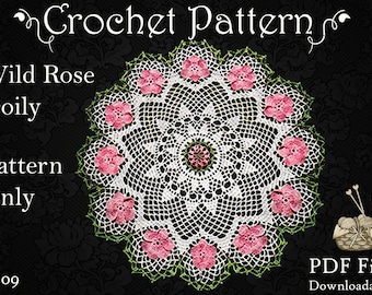 Wild Rose Doily PATTERN , Crochet Doily Pattern, for Sweet 19 Inch Doily, Old Pattern Reproduced in PDF Format 109