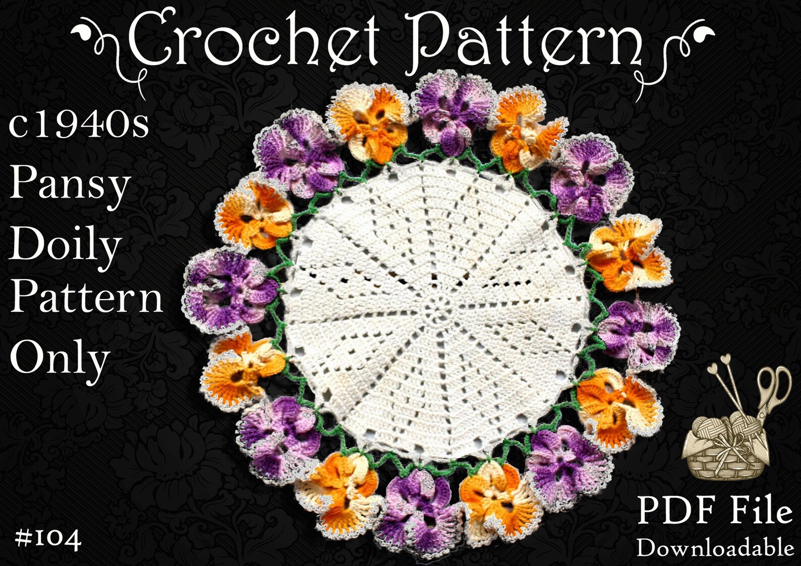 PATTERN - Pansy Doily, Crochet Pattern for Sweet 7 Inch Doily, Old ...