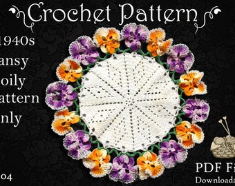 MODELLO - Centrino Pansy, Modello all'uncinetto per centrino Sweet da 7 pollici, Vecchio modello riprodotto con cura in formato PDF 104