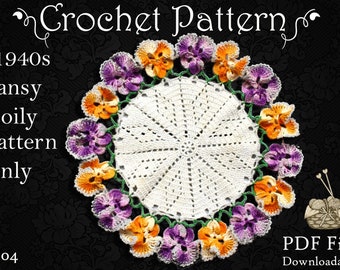 PATTERN - Pansy Doily, Crochet Pattern for Sweet 7 Inch Doily, Old Pattern Lovingly Reproduced in PDF Format 104