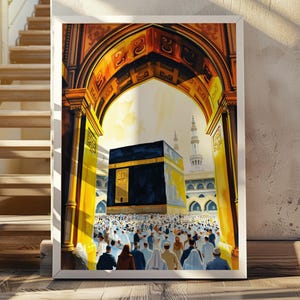 Kaaba Painting Style Islamic Art | Digital Download | Makkah Wall Decor | Warm Tones Printable Muslim Gift, Mecca art, Islamic wall art