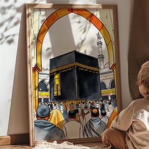 Kaaba Wall Art, Concept line art Style | Digital Download | Makkah Illustration | Islamic Printable Decor, kids islamic art, muslim gift.