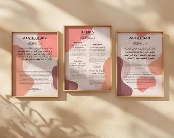 Ayatul Kursi, 4 Quls, Al Fatiha Set: Islamic Wall Art (Digital Download)