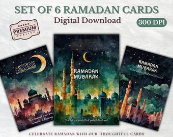 Watercolor Ramadan Cards: Set of 6 Islamic Art Prints (Digital Download)