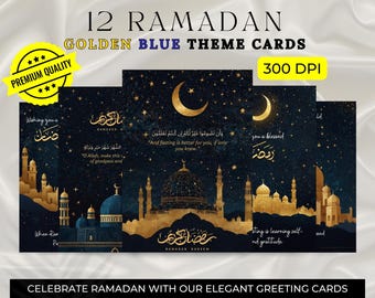 Ramadan Mubarak Cards: Gold & Blue Islamic Art (Digital Download)