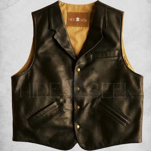 Handmade Cowboy Leather Vest for Men, Real Lambskin Western Waistcoat, Classic Durable Vintage Western Style Biker Vest, Outdoor Casual Wear