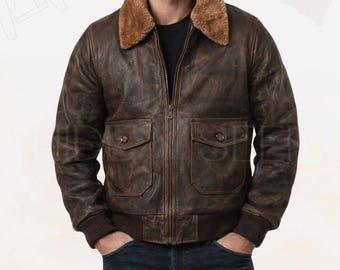 Handmade Distressed Brown Leather Aviator Bomber Jacket | G-1 Flight Vintage Air Force Pilot Rugged B3 Style Coat