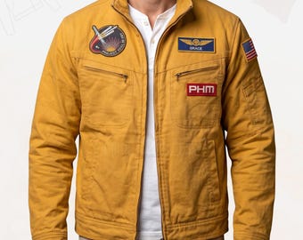 Giacca in cotone fatta a mano Ryan Pop Culture Hail / Cappotto cosplay ricamato Ryland Grace / Capospalla comodo e alla moda color senape Mary