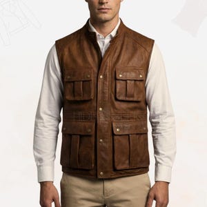 Leather Jacket Men Multi Pocket - Etsy