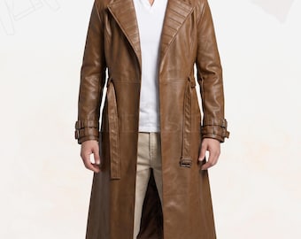 Handmade Gambit Kinetic Card-Slinger Leather Trench Coat | Men’s Padded Lapel Longline Gaming Coat | Luxury Mutant Rebellion Comic Parka