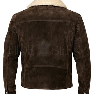 Brown Suede Leather Jacket with Shearling Collar for Men