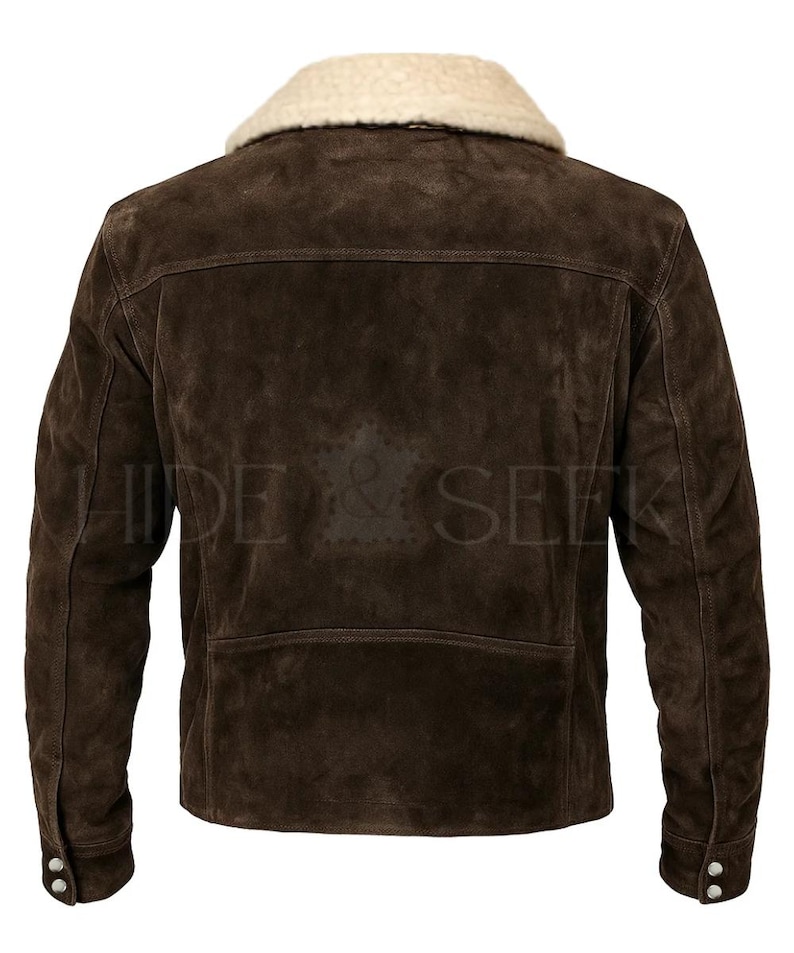 Brown Suede Leather Jacket with Shearling Collar for Men