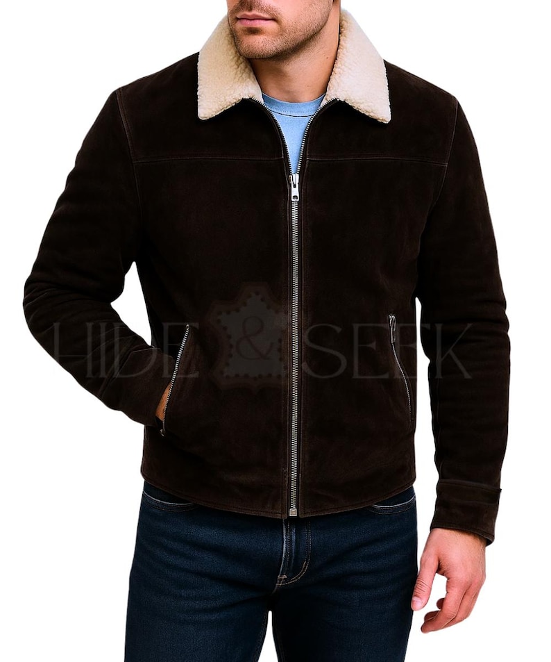 Men’s Dark Brown Suede Jacket – Vintage TV Style