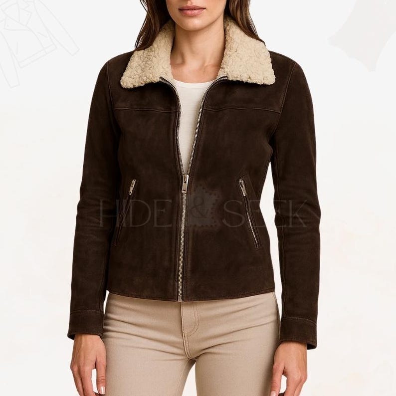 womens-dark-brown-suede-trucker-jacket-with-fur-collar-front