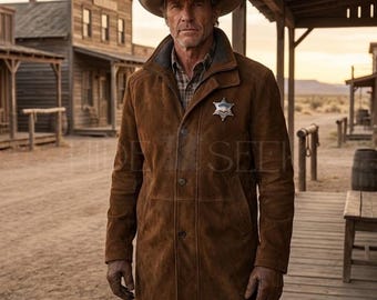 Longmire Sheriff Coat Walt Robert Taylor Vintage Brown Real Cow
