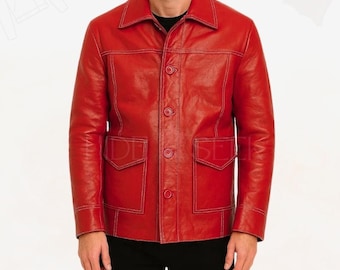 Blazer retrò in pelle fatto a mano / Cappotto in pelle di agnello vintage anni '70 con cuciture a contrasto bianche / Classico stile anticonformista, streetwear urbano audace