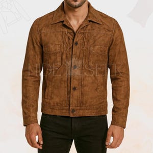 Men's Waxed Tan Leather Trucker Jacket – Cowboy Western Biker Style Lambskin Coat