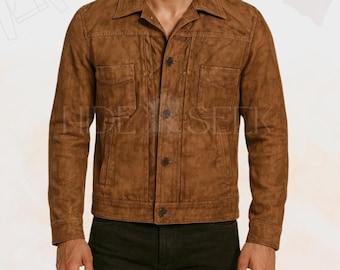 Men's Waxed Tan Leather Trucker Jacket – Cowboy Western Biker Style Lambskin Coat