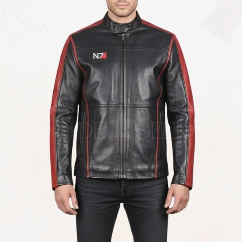mens-black-leather-cafe-racer-jacket-with-red-sleeve-stripes-front