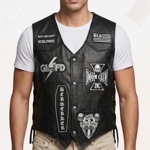 Handmade Black Society Outlaw Leather Biker Vest | Men’s Label Brotherhood Skull Rocker Waistcoat | Luxury BLS Club Rider Vest