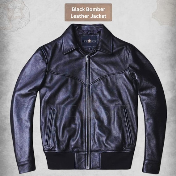 Black Flight Bomber Lightweight Leather Jacket for Men – Handmade