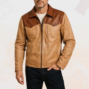 Handmade Western Ranch Lambskin Leather Jacket | Vintage Frontier Cowboy Style Shirt Collar Coat | Rugged  Classic Americana Outdoor Wear