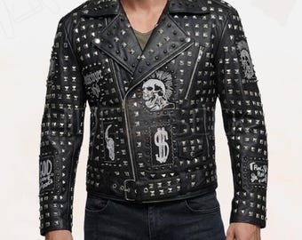 バイクのハンドメイドパッチとスパイクゴシック本革パンクファッション