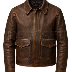 Indiana Jones Inspired Handmade Leather Jacket – Classic Raiders of the Lost Ark Harrison Ford Style Bomber Distress Brown Leather Coat