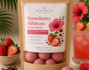 Bomba de Brilho de Morango e Hibisco | Bebida Bomba de Beleza e Bem-Estar | Hidratação Refrescante de Morango | Bebida para Brilho
