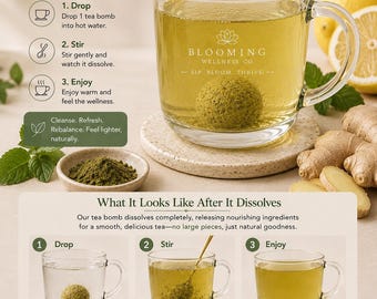 Bomba de té desintoxicante / Té de hierbas de limón y jengibre / Bomba de té depurativa y para el bienestar / Mezcla de hierbas refrescante / Té para favorecer la digestión