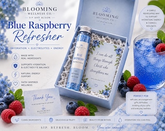 Blue Raspberry Drink Mix | Single Serve Hydration Mix | Electrolyte Drink Mix | Faith Inspired Gift Box | Blooming Wellness Co.