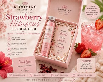 Strawberry Hibiscus Drink Mix | Single Serve Hydration Tubes | Beauty Inspired Wellness Drink | Faith Based Gift Box | Blooming Wellness Co.