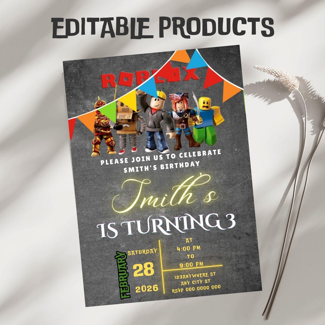 Editable Roblox Birthday Invitation – Canva Template – Kids Party ...