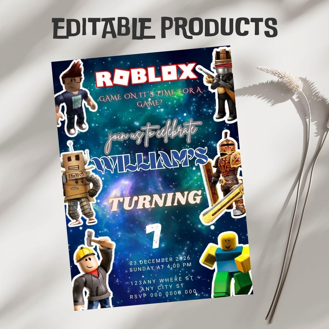 Editable Roblox Birthday Party Invitation Template (5x7) Digital ...