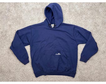 Carhartt K132 Hoodie Mens Large Navy Blue Embroidered Logo Heavyweight Pullover