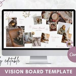 Plantilla de tablero de visión Canva, Tablero de visión de manifestación digital 2024, Mínimo, Boho Mood Board, Boutique, Mujeres, Entrenadores, Pequeñas empresas
