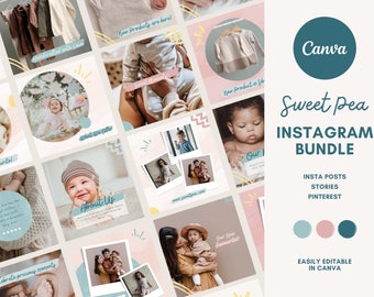 Baby Boutique Instagram Bundle Template, INSTANT DOWNLOAD, Canva Template, Clean, Creative, Pinterest, Pink, Blue, Flourish Template SP001