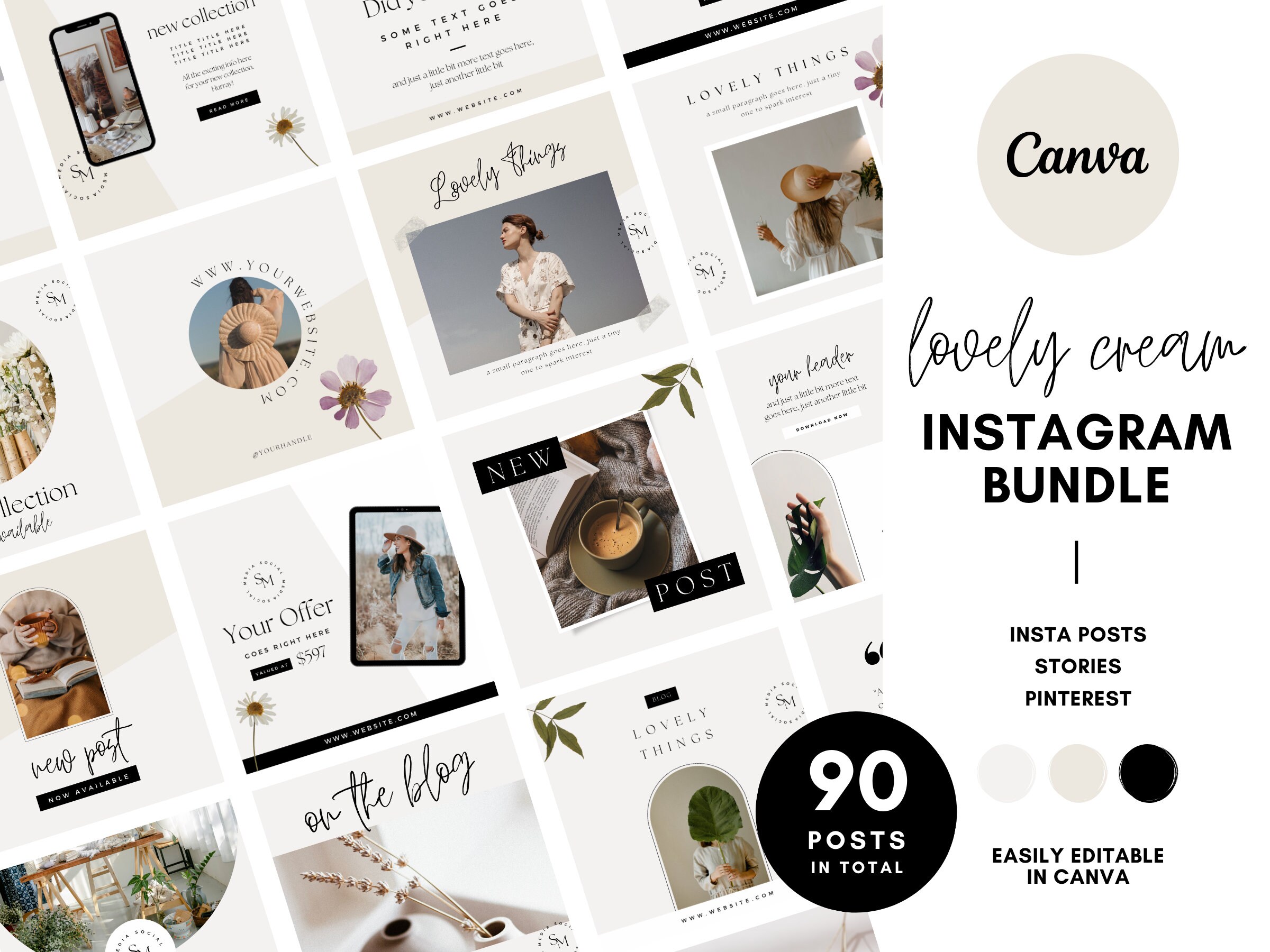 Instagram Templates Canva Natural, Canva Template, Clean White + Black Boutique, Coaching, Realtor, Interior Design, Minimalist Insta Quotes