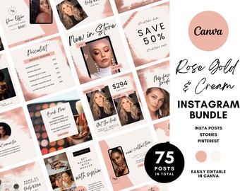 Modelli Instagram per saloni di bellezza: pacchetto Canva oro rosa e crema