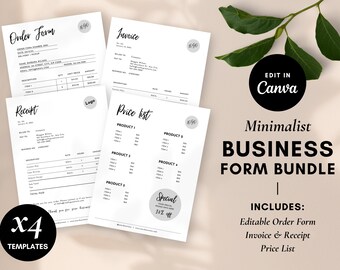 Minimalist Business Form Bundle: Editable Templates (Canva, Digital Download)