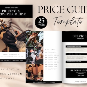 Tattoo Services Price Guide Canva Template: Minimalist Product Catalog