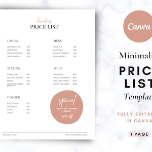 Salon Preisliste Vorlage: Pfirsich Rosa, moderne Boutique (Canva Editierbar)