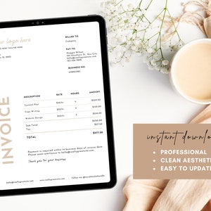 Clean Invoice Template Canva, INSTANT DOWNLOAD, Invoices for Business, Simple, Tan, Minimalist, Digital, Printable, Flourish Templates Co zdjęcie 3