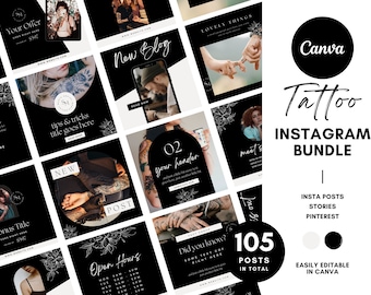 Instagram Template Canva Tattoo, Instagram Templates Minimal Luxury, Canva Template, Neutral Black, Tattoo Studio, Boutique, Insta Quote