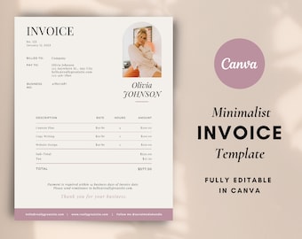 Minimalist Pink Beauty Invoice Template for Canva (Digital Download)