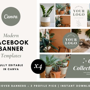 Facebook Banner Template, INSTANT DOWNLOAD, Canva Template, Clean, Minimal, Green Facebook Cover, Boutique, Boho, Women, Flourish Templates