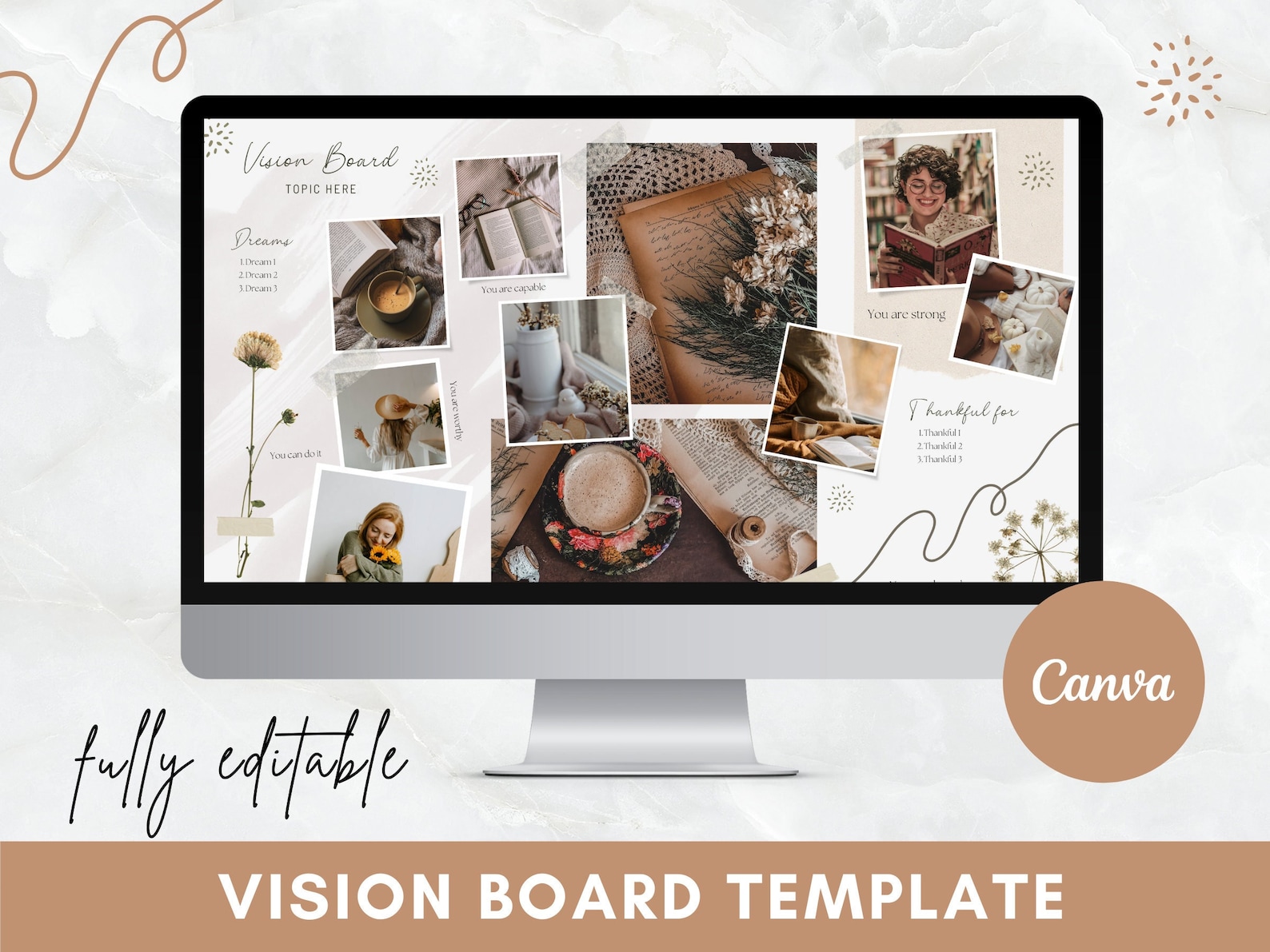 Vision Board Canva Template, INSTANT DOWNLOAD, Digital Template, 2024